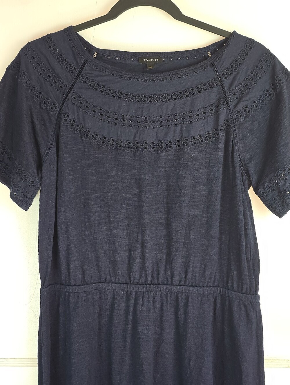 Talbots Navy Eyelet Trim Knit Cottagecore Dress M - Picture 2 of 10